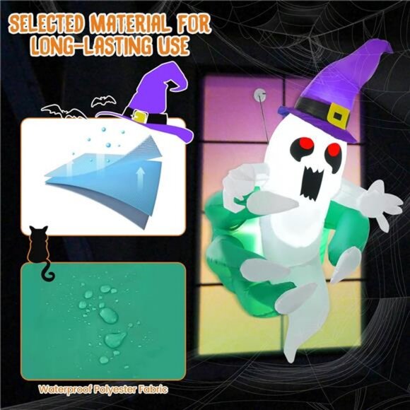 3.6 FT Halloween Inflatable Ghost Broke Out from Window, Spooky Hanging Ghost - Picture 5 of 8